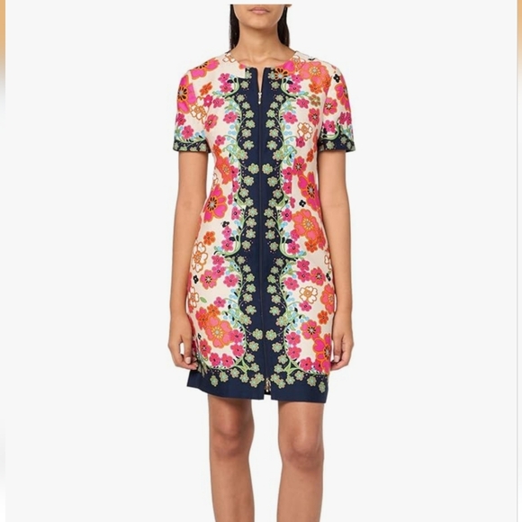 Trina Turk Dresses & Skirts - Trina Turk Pink Floral Mini Dress with Navy Trim